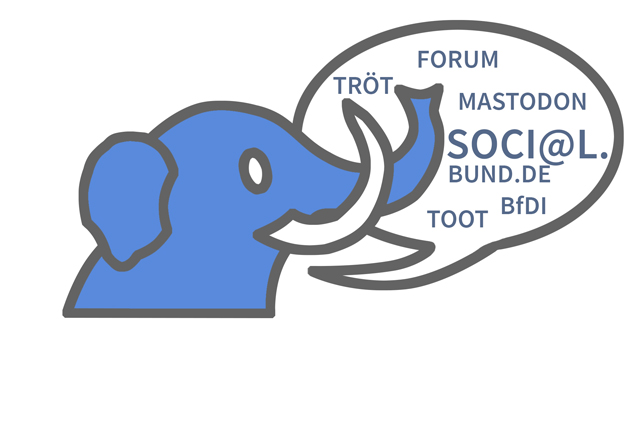 ein Elefant hat eine Sprechblase in der social Media Worte stehen
